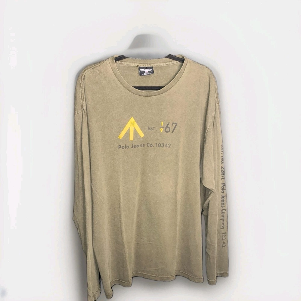 Polo Jeans Co Ralph Lauren‎ Vintage Long Sleeve T-shirt Men's Large Green Arrow